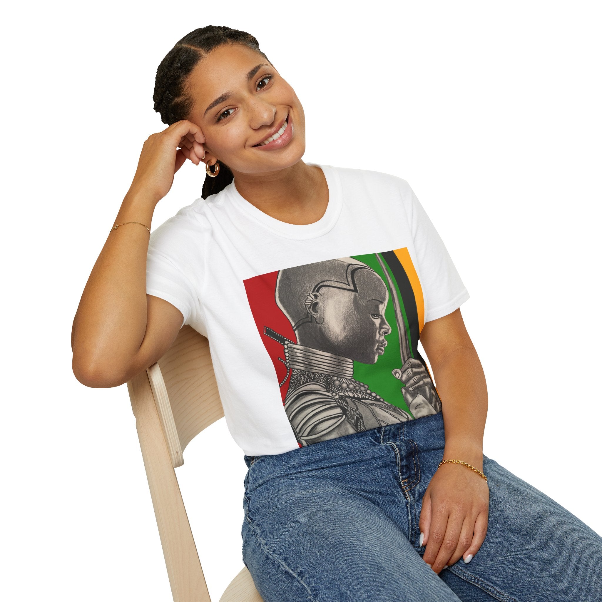 African Warrior Profile T-Shirt — Rasta Colors Portrait Tee