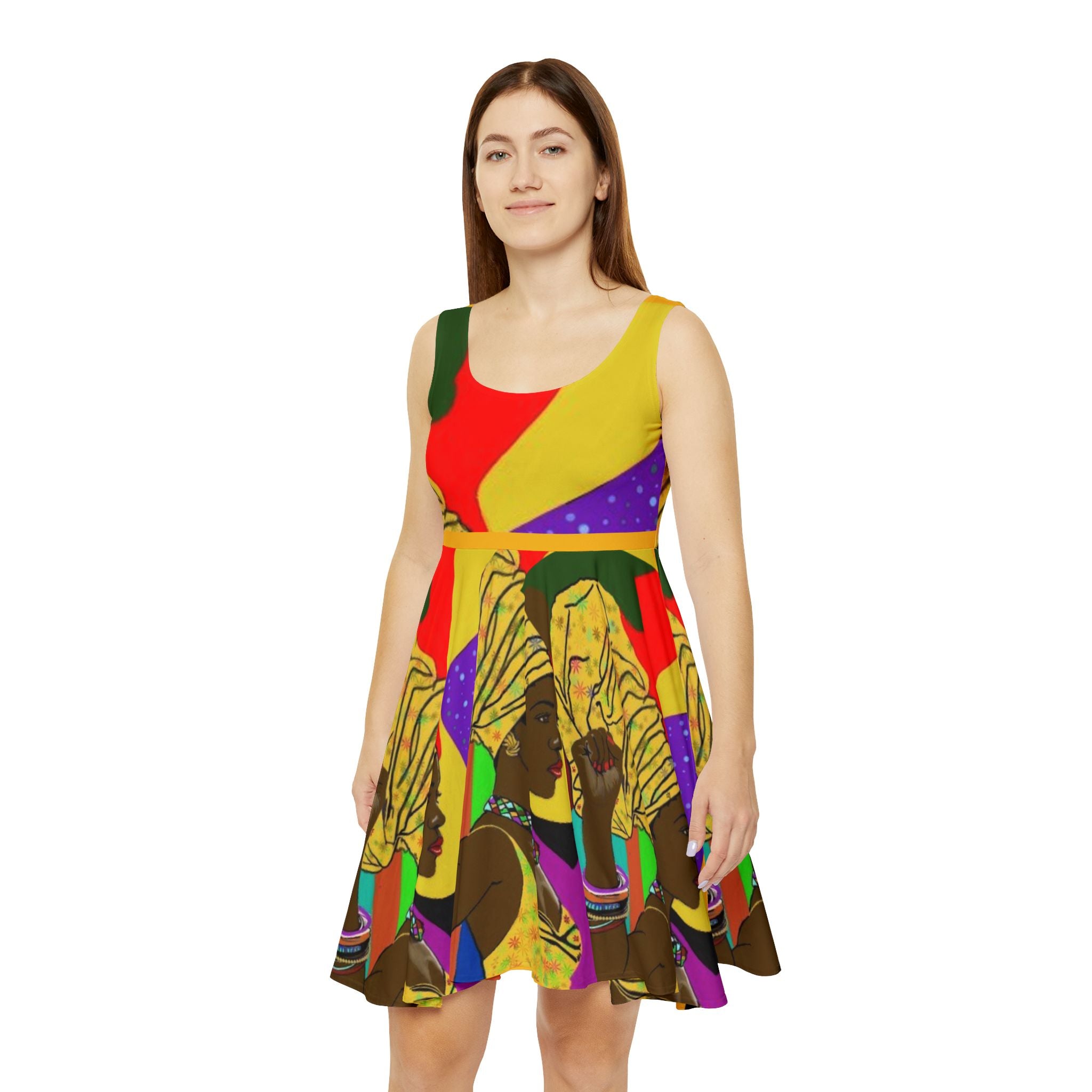 African Print Skater Dress — Colorful Headwrap Women’s AOP Dress