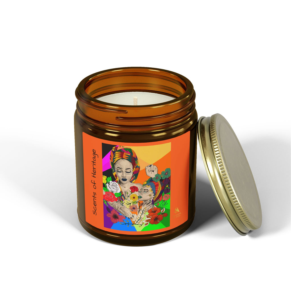 SS-AfroArt Coconut Apricot Soy Candle — 4oz/9oz Amber Jar with Vibrant Frida Art Label