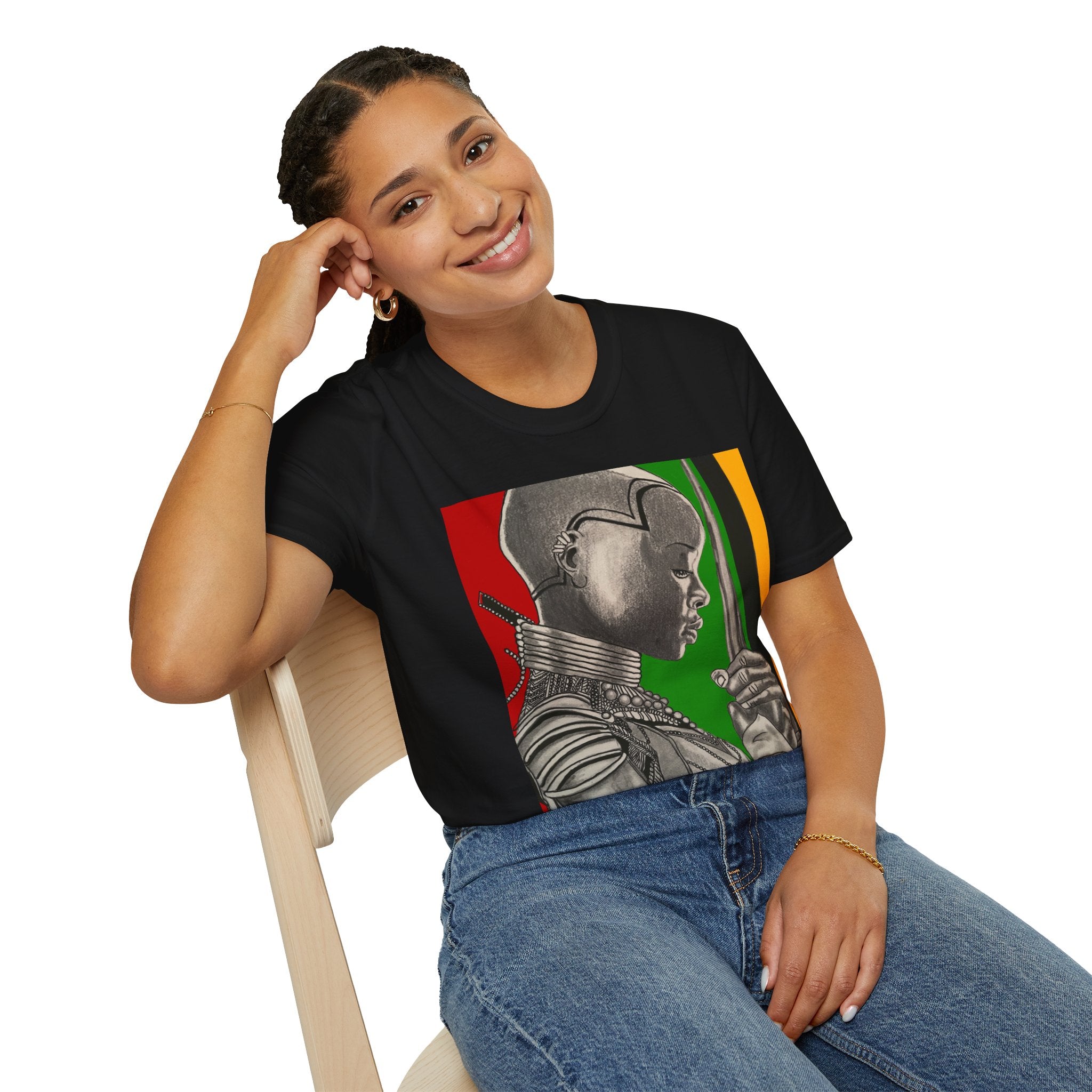 African Warrior Profile T-Shirt — Rasta Colors Portrait Tee