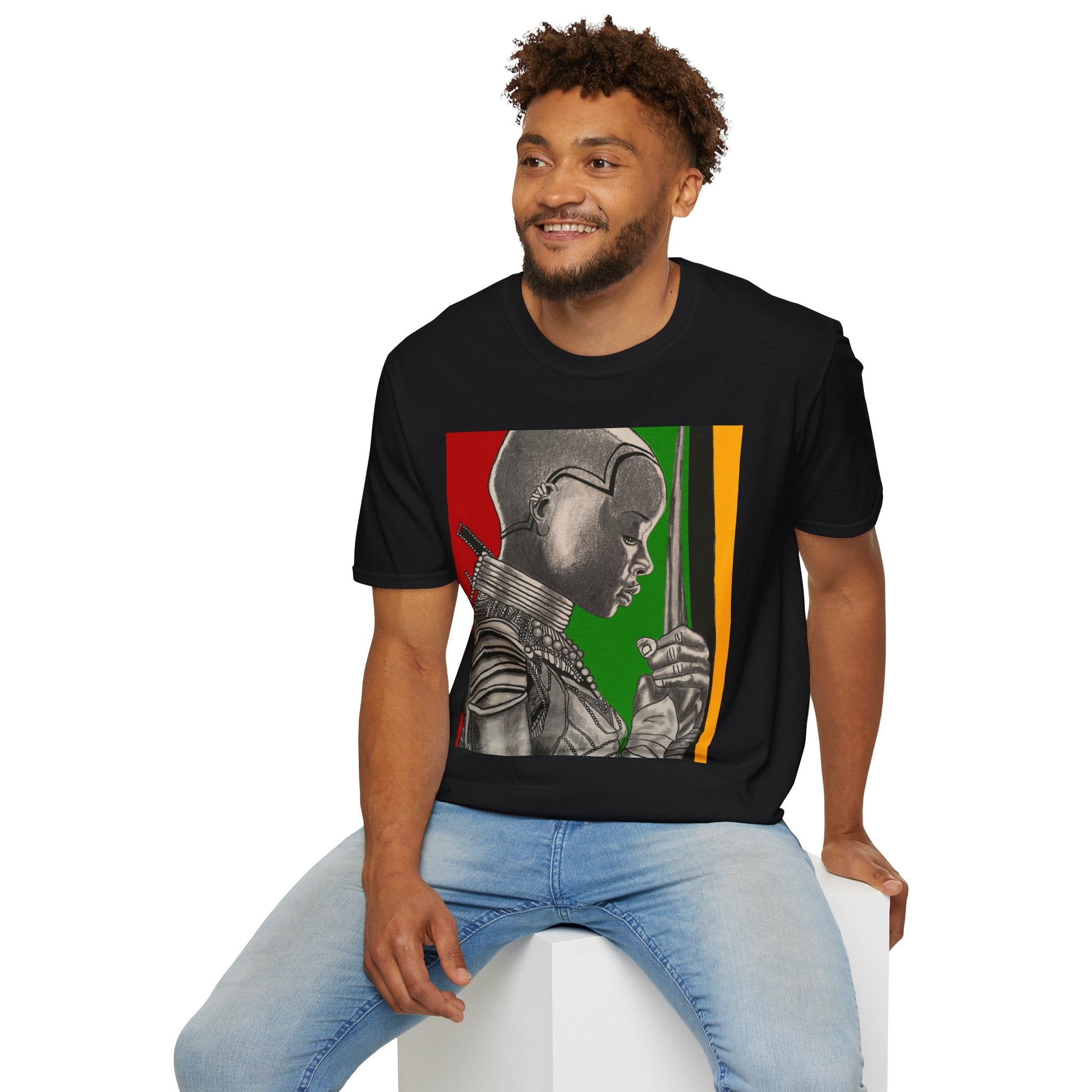 African Warrior Profile T-Shirt — Rasta Colors Portrait Tee