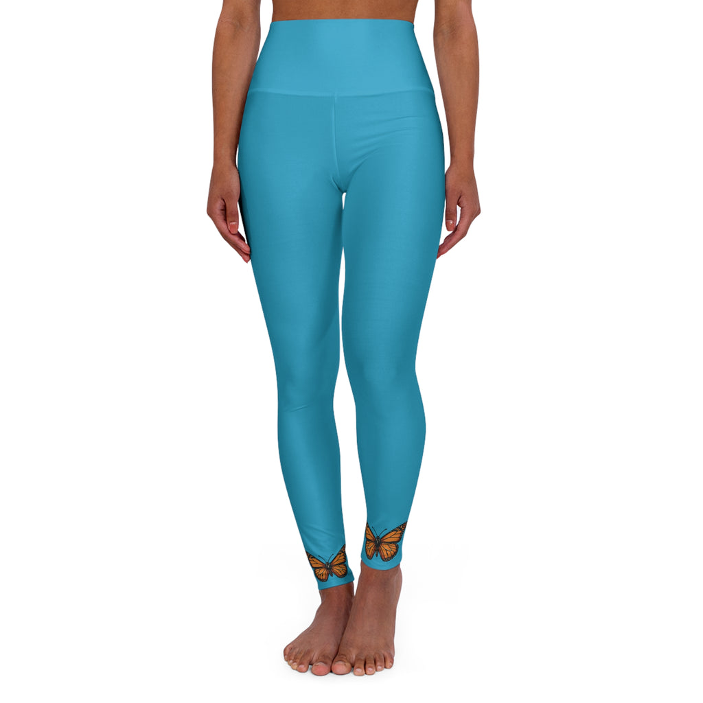 Butterfly Accent High-Waist Yoga Leggings – Orange All-Over Print