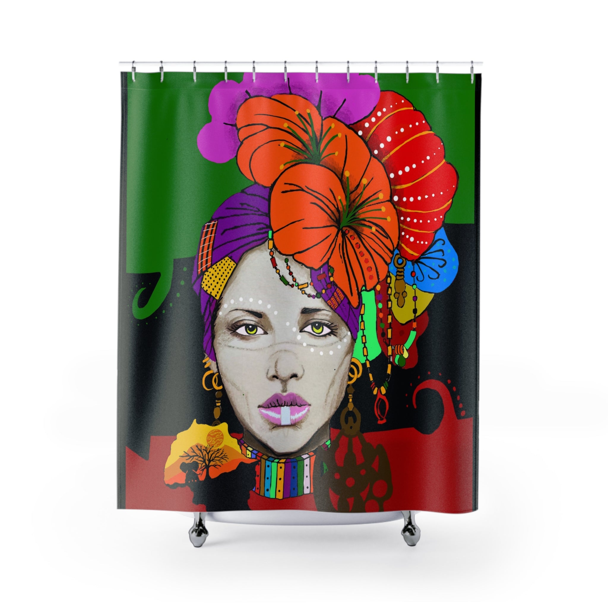 Bohemian Afrocentric Floral Portrait Shower Curtain