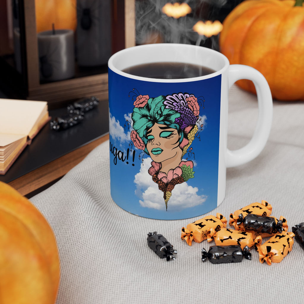 Ceramic Mug — "Good Morning, Suga!!" Sky & Floral Coffee Cup