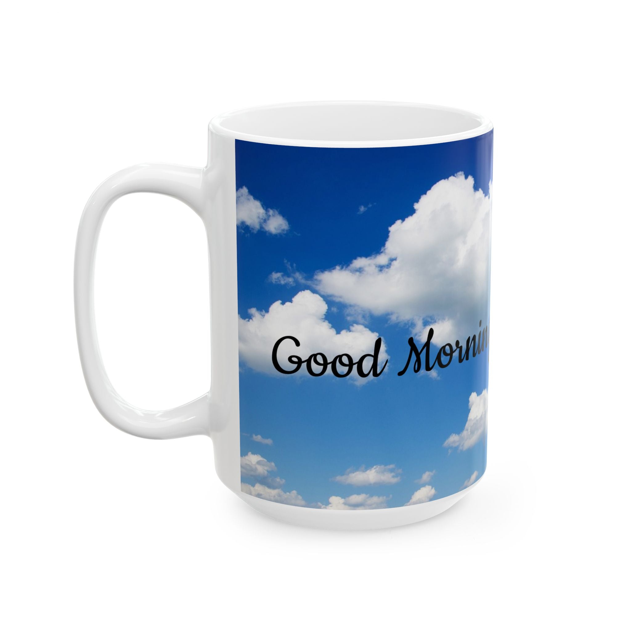 Ceramic Mug — "Good Morning, Suga!!" Sky & Floral Coffee Cup