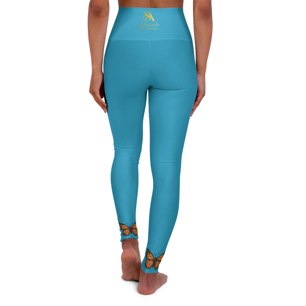 Butterfly Accent High-Waist Yoga Leggings – Orange All-Over Print