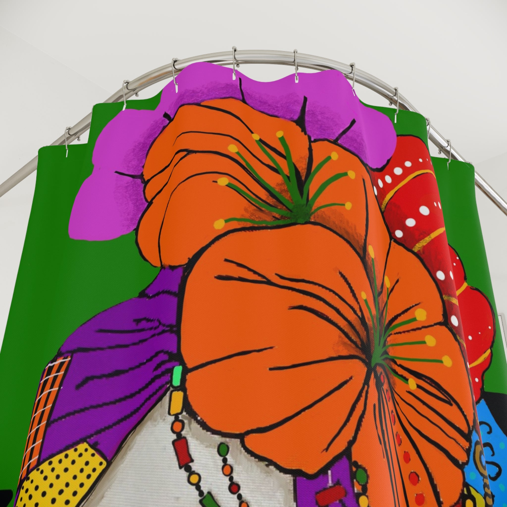 Bohemian Afrocentric Floral Portrait Shower Curtain