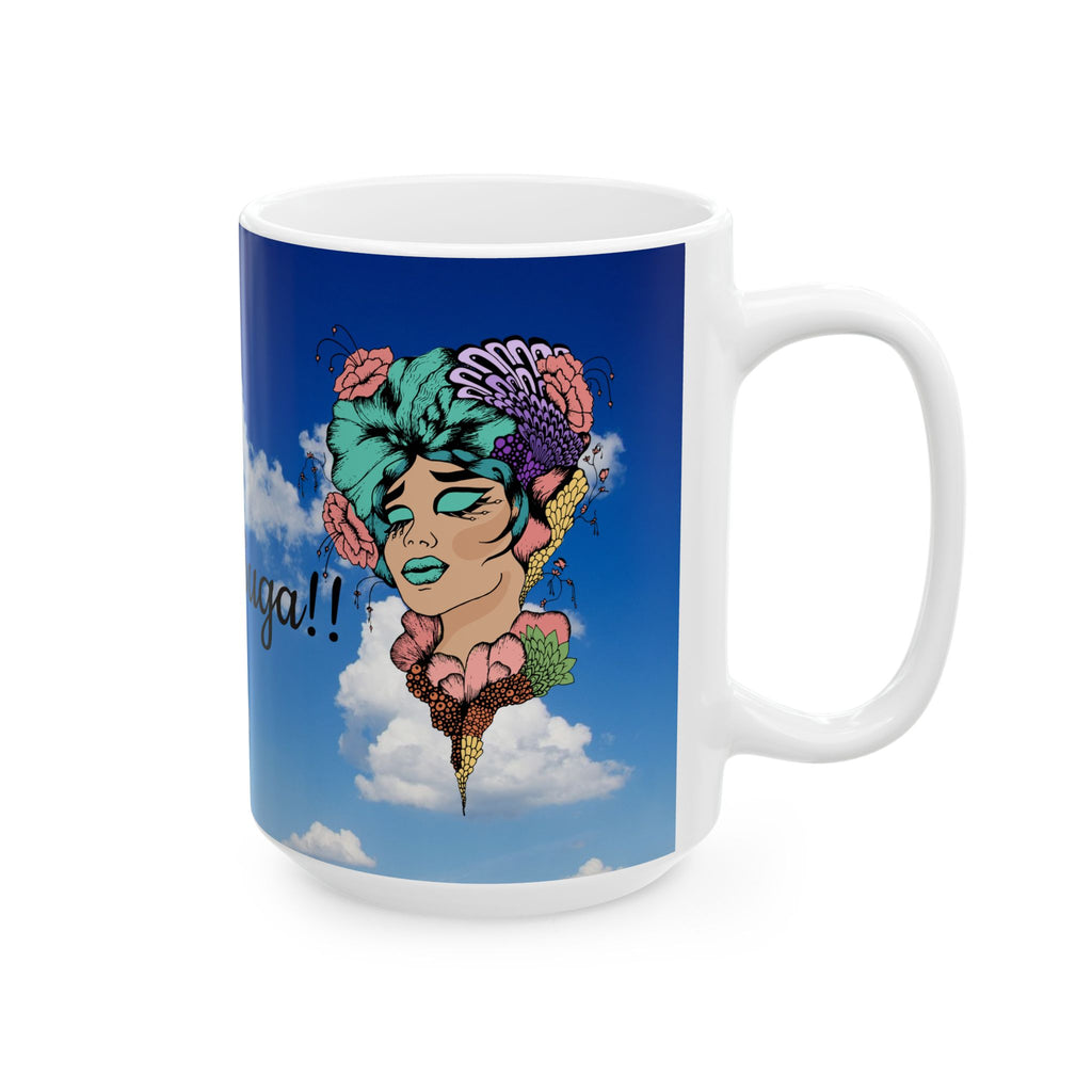 Ceramic Mug — "Good Morning, Suga!!" Sky & Floral Coffee Cup