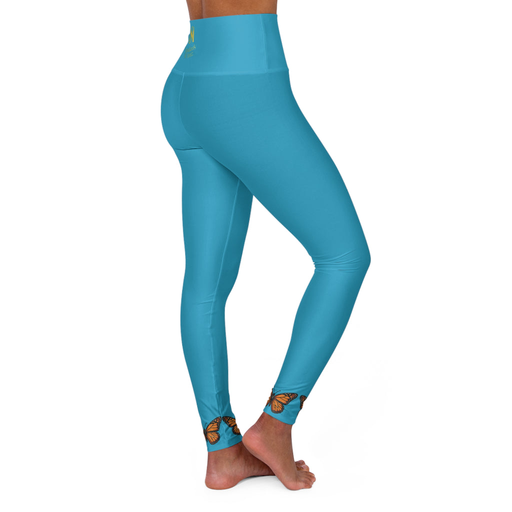 Butterfly Accent High-Waist Yoga Leggings – Orange All-Over Print